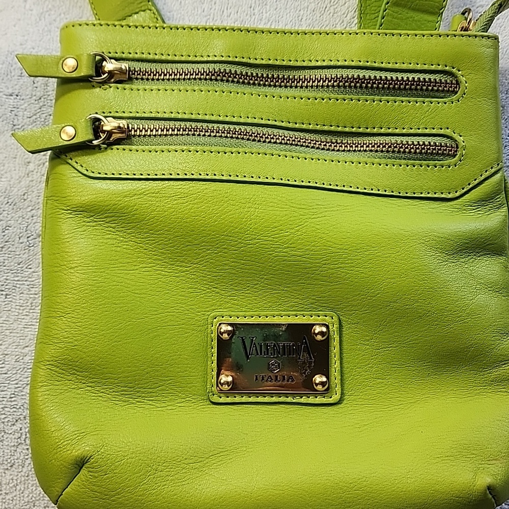 Valentina Italian Leather Crossbody- Lime Green EUC